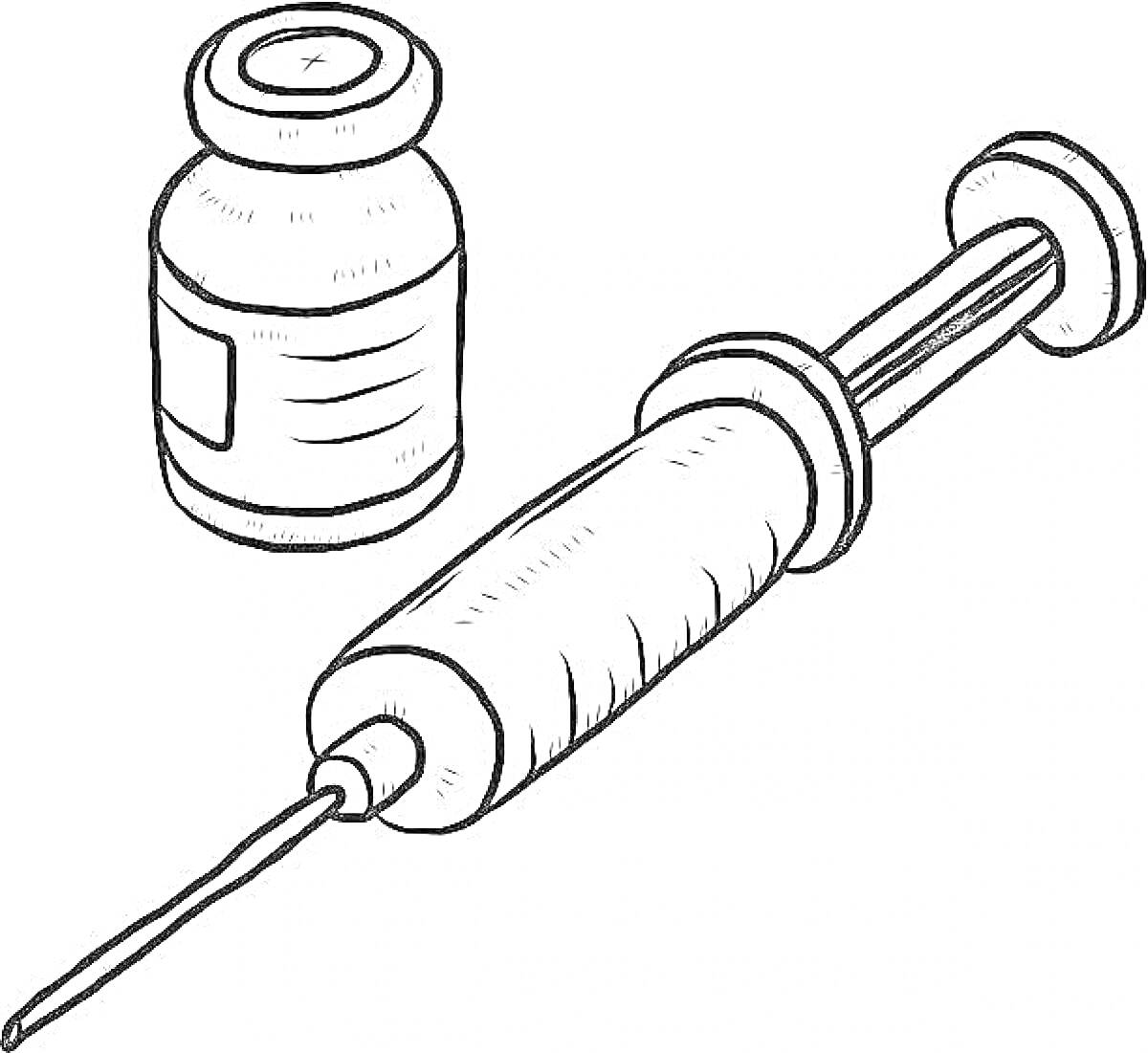 Раскраска Шприц с иглой и ампула с лекарством