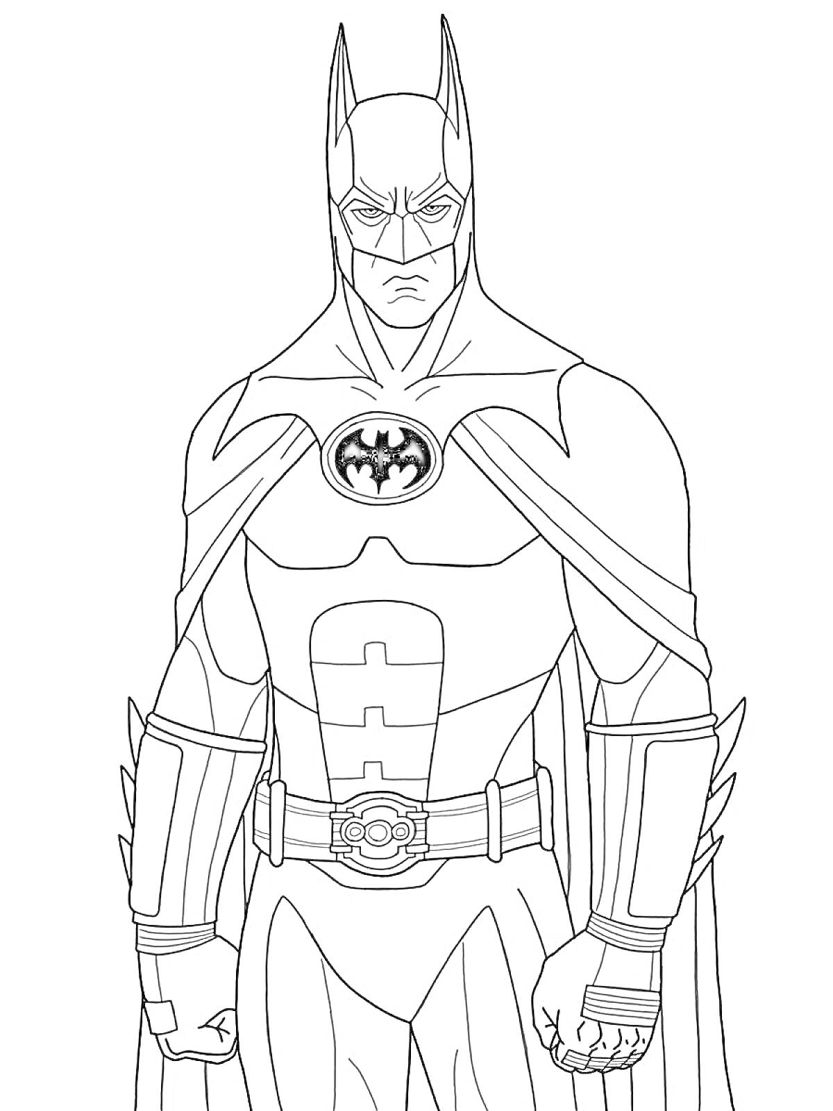 Раскраска Бэтмен в маске и плаще с поясом