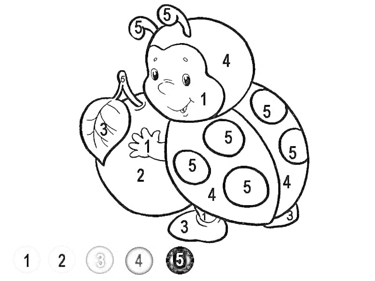 Раскраска Божья коровка с фруктом и листом