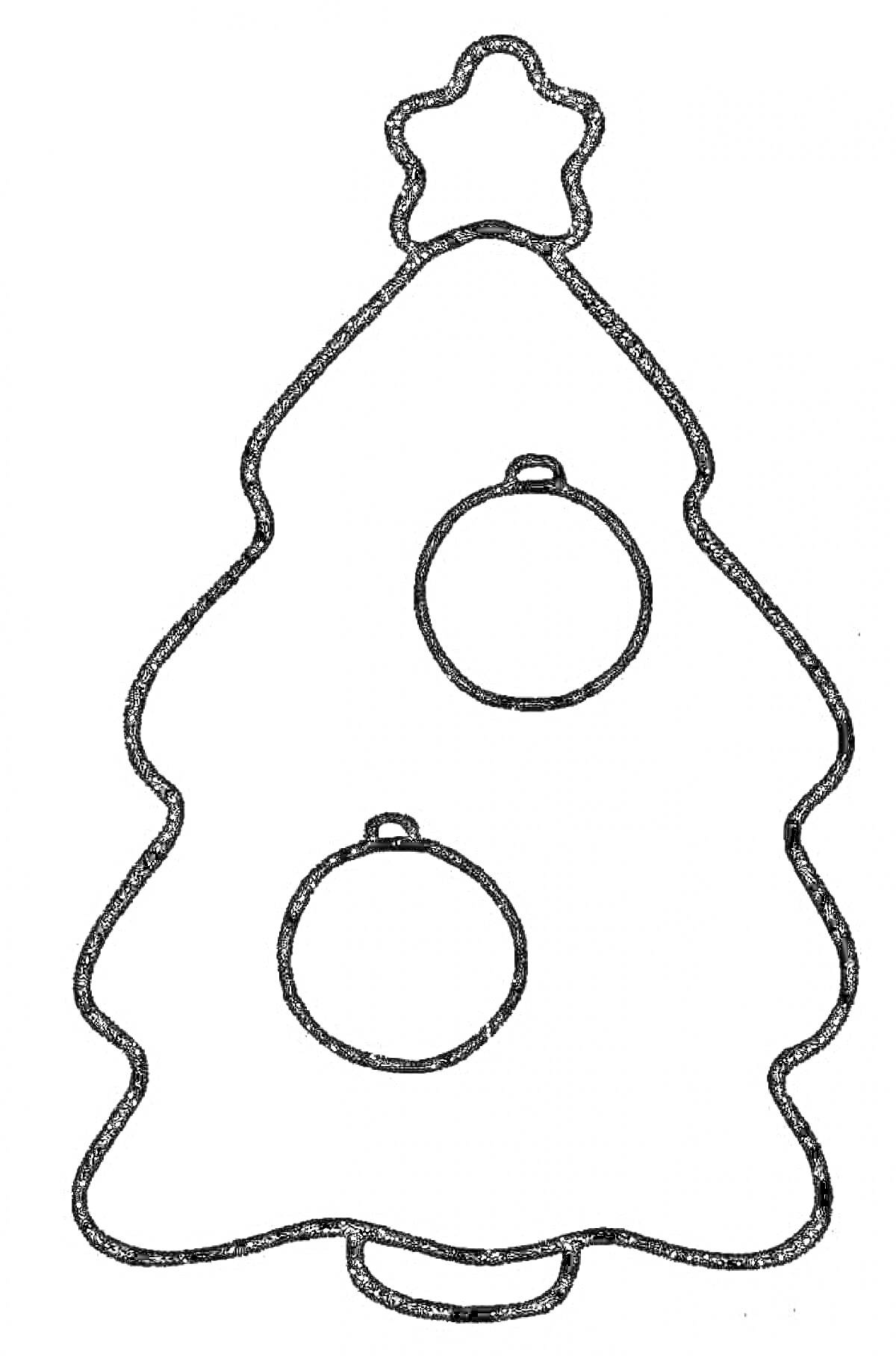 Раскраска Новогодняя елочка с двумя шарами и звездой на вершине