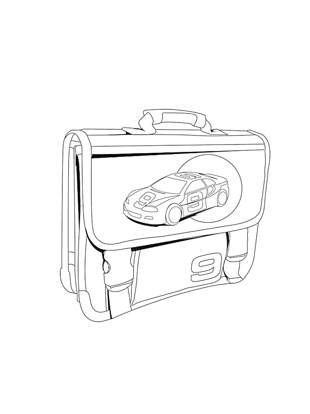 На раскраске изображено: Портфель, Рюкзак, Школьная сумка, Авто