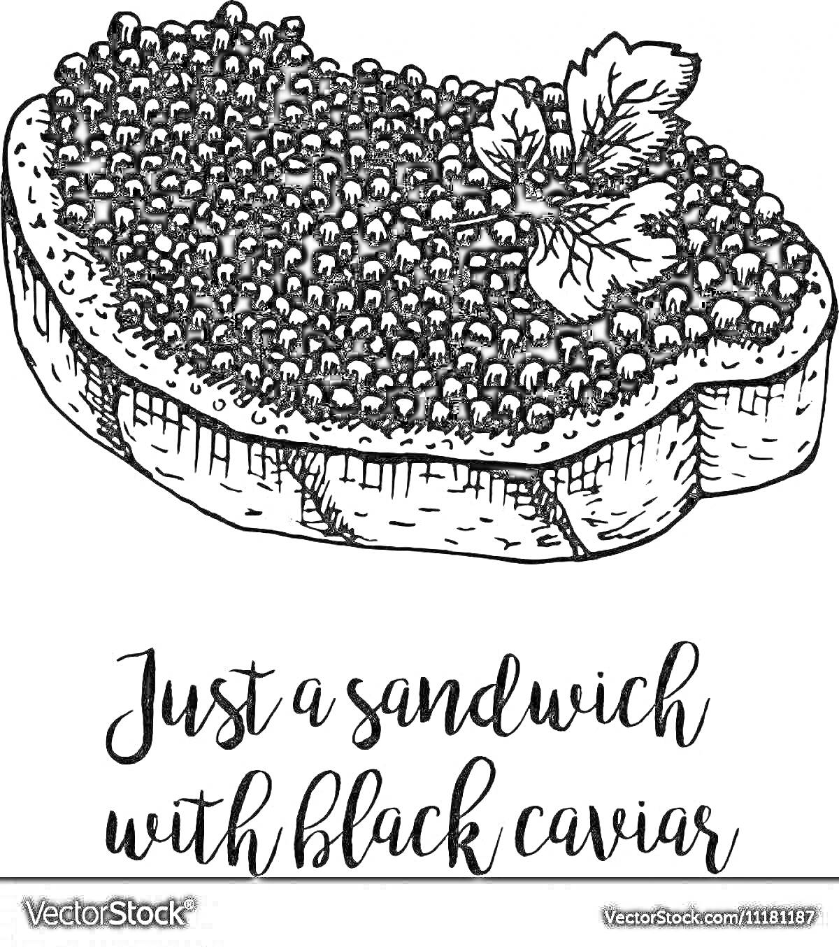 Раскраска Бутерброд с черной икрой и зеленью