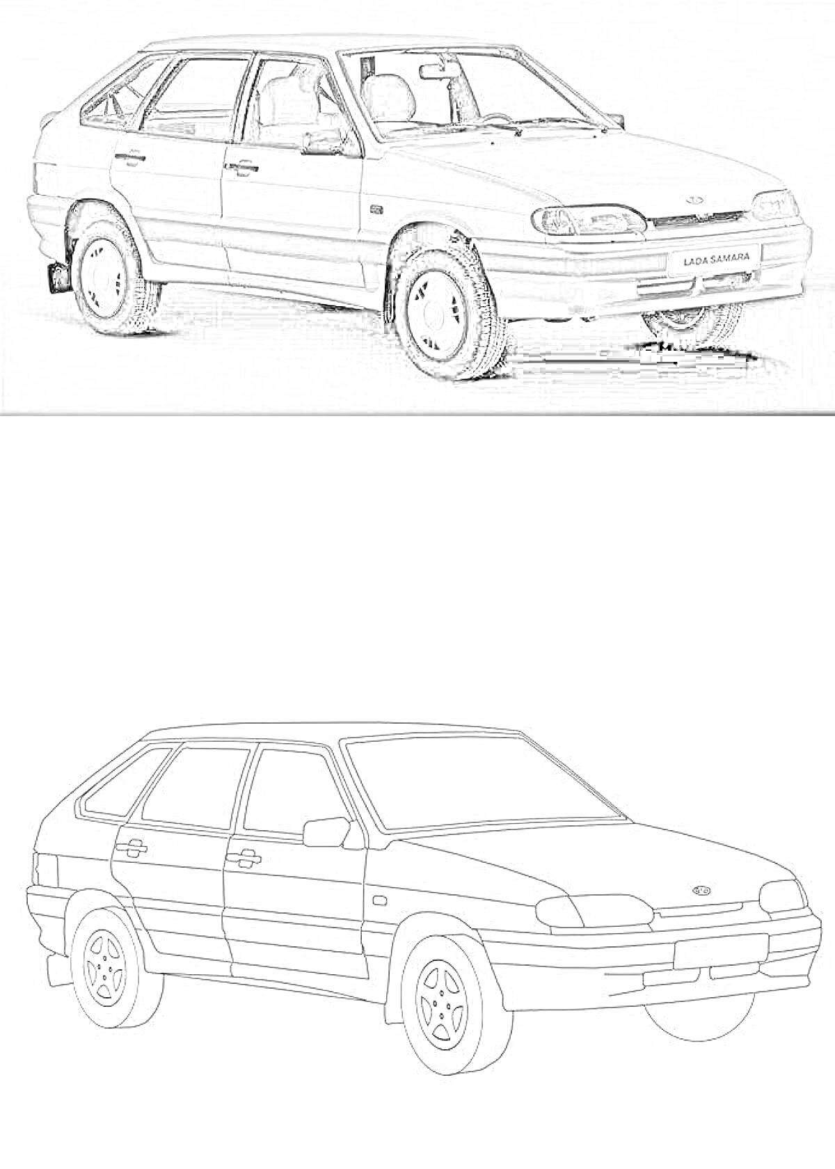 Раскраска Автомобиль Лада Самара 2114, вид сбоку, хэтчбек, четырехдверный