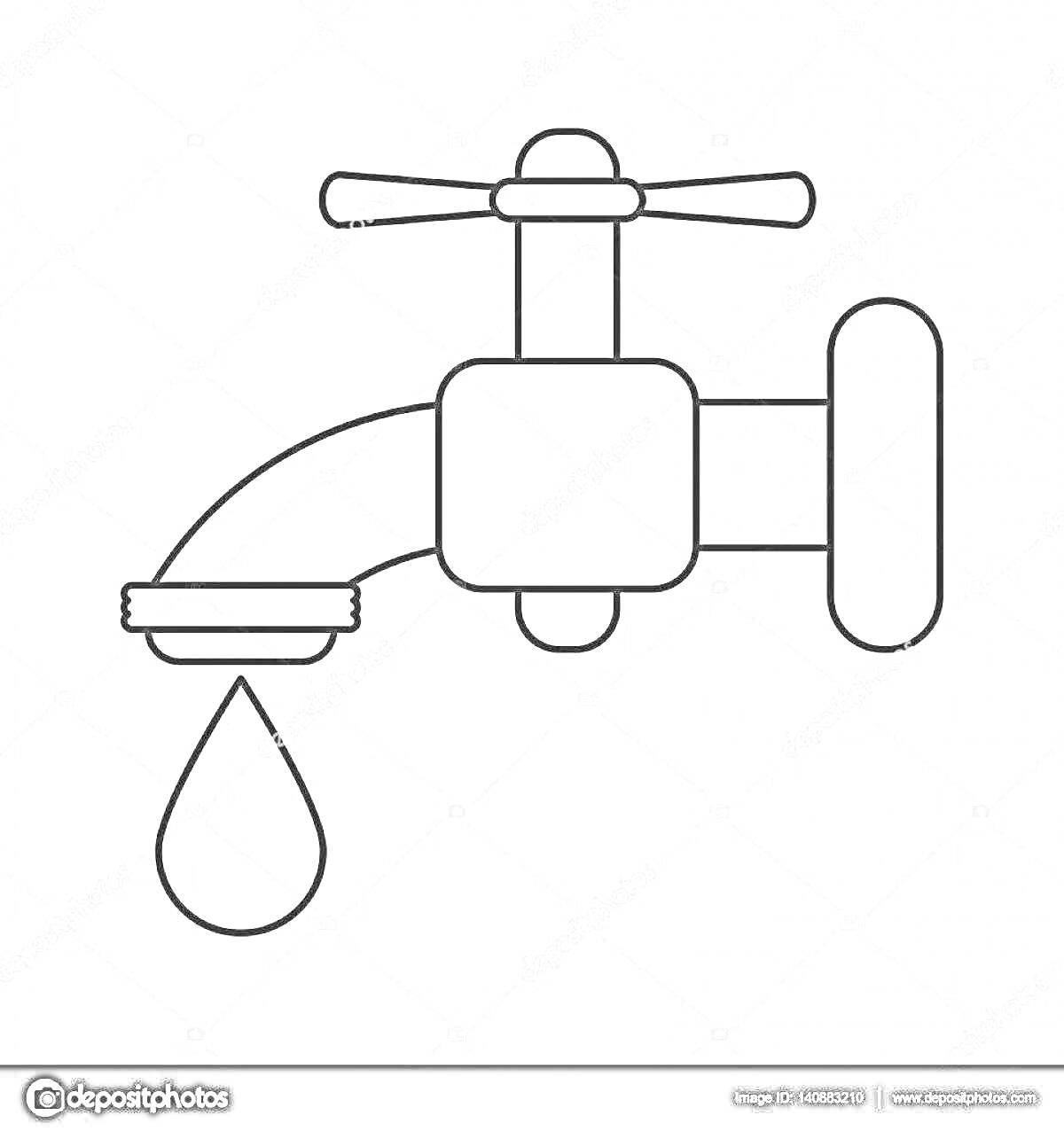 Раскраска Водопроводный кран с капающей каплей