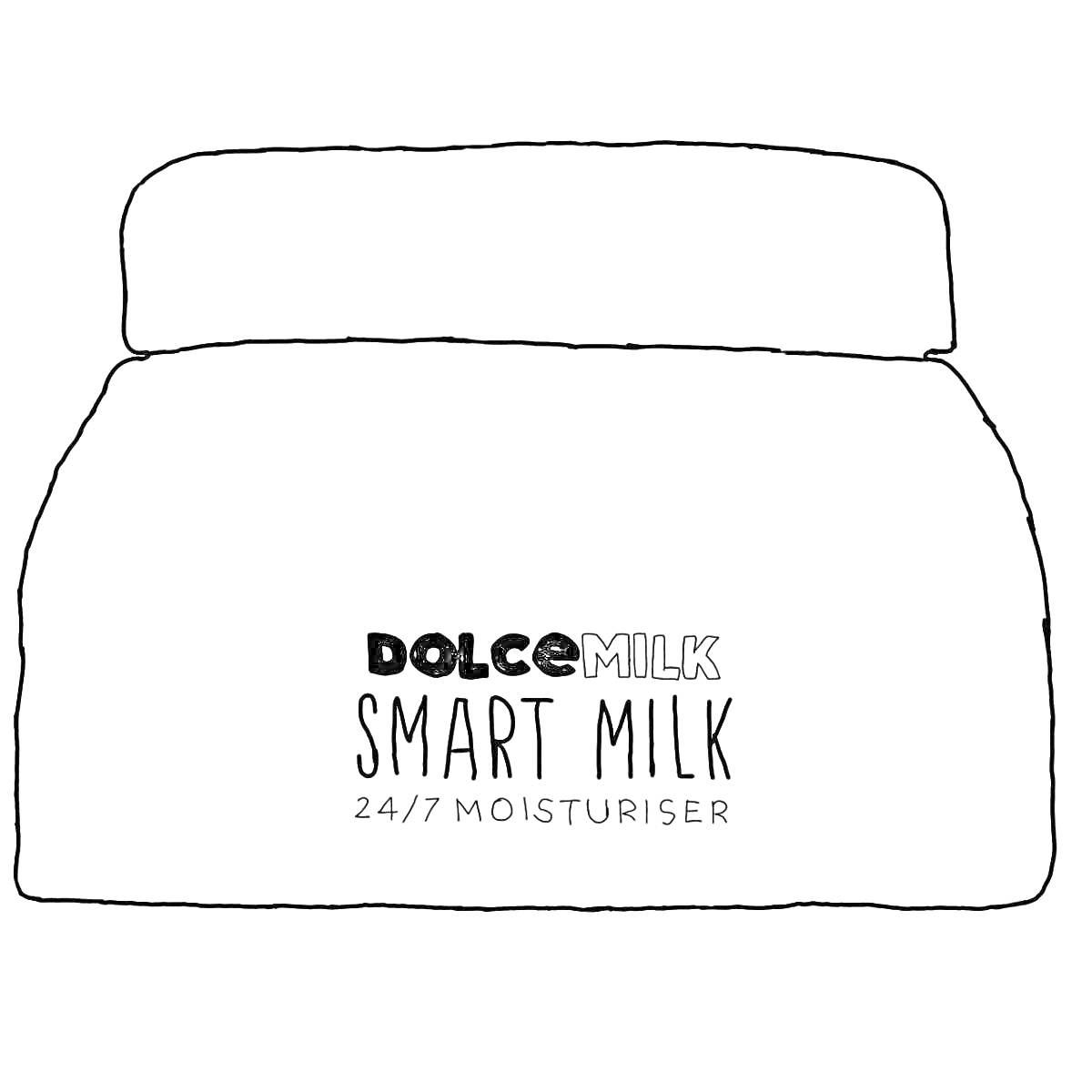 На раскраске изображено: Банка, Надпись, Dolce Milk, Крем, Упаковка