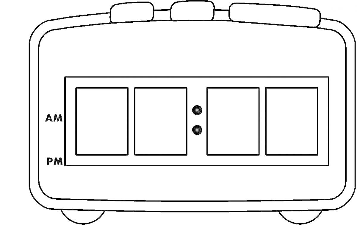 Раскраска Электронные часы с кнопками и дисплеем, помечены AM и PM