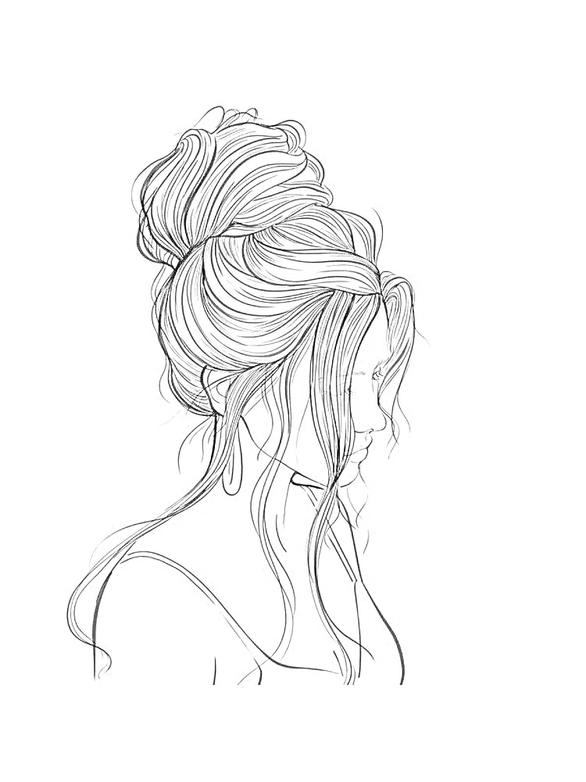 На раскраске изображено: Пучок, Волосы, Женщина