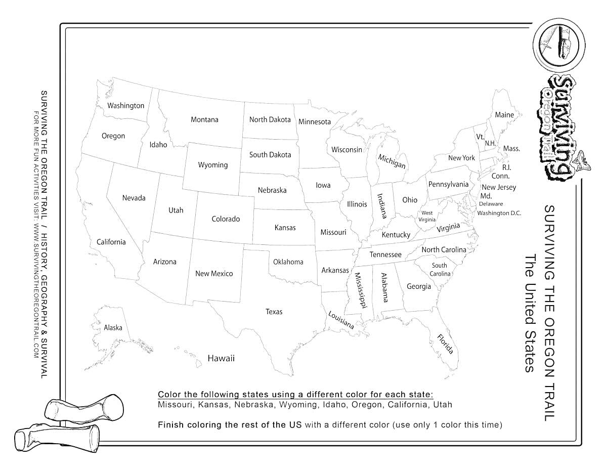 Раскраска Карта США для раскрашивания 