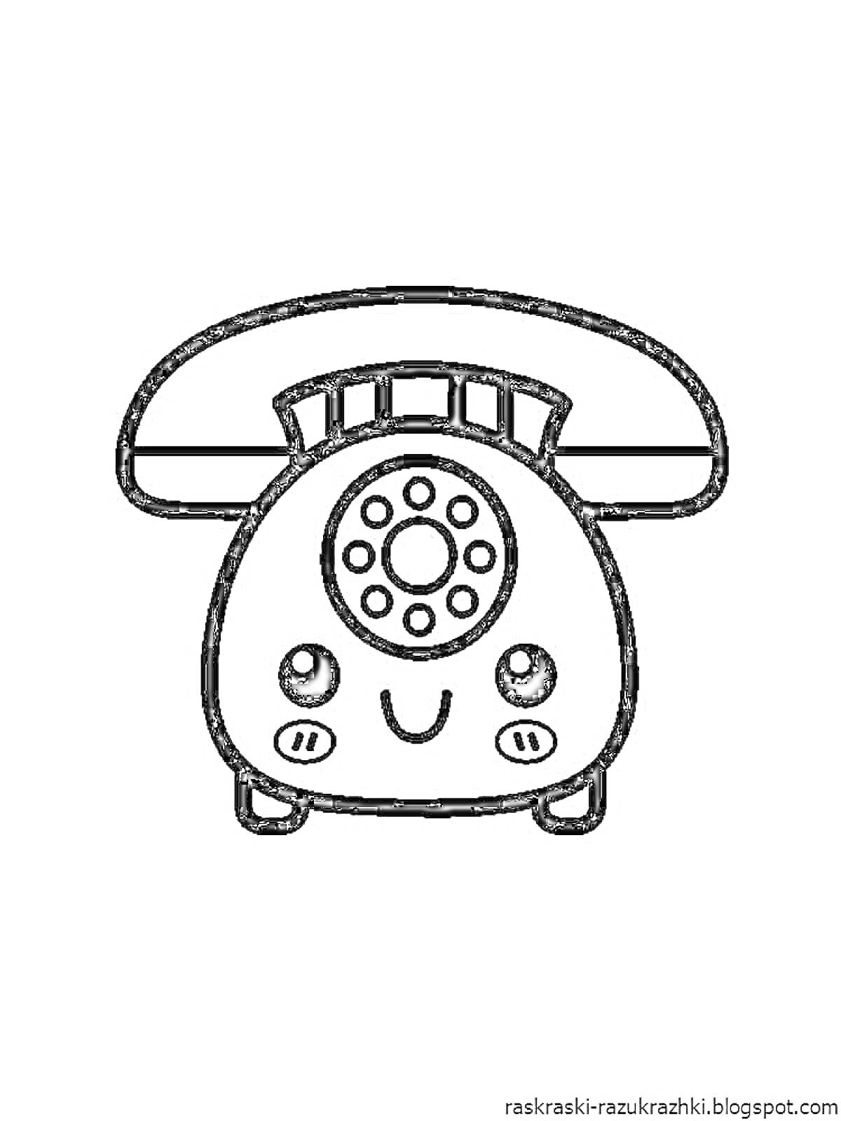 Раскраска Старинный телефон с улыбающимся лицом, счетчиками, кнопками и ручкой