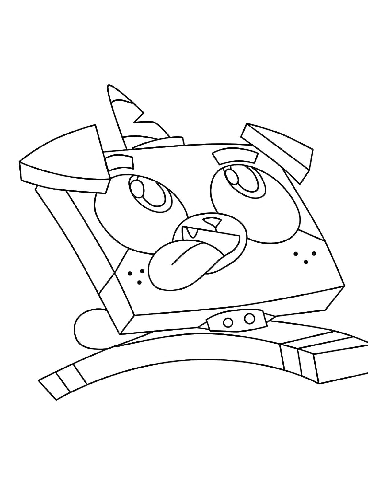 Раскраска Юникитти с ушками и рогом, показывающая язык