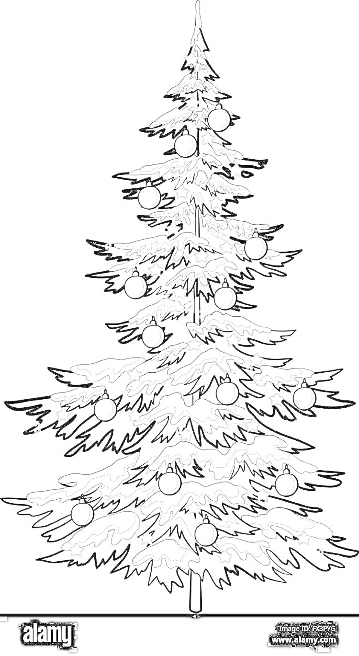 На раскраске изображено: Снег, Новогодние шары, Зима, Рождество, Украшения