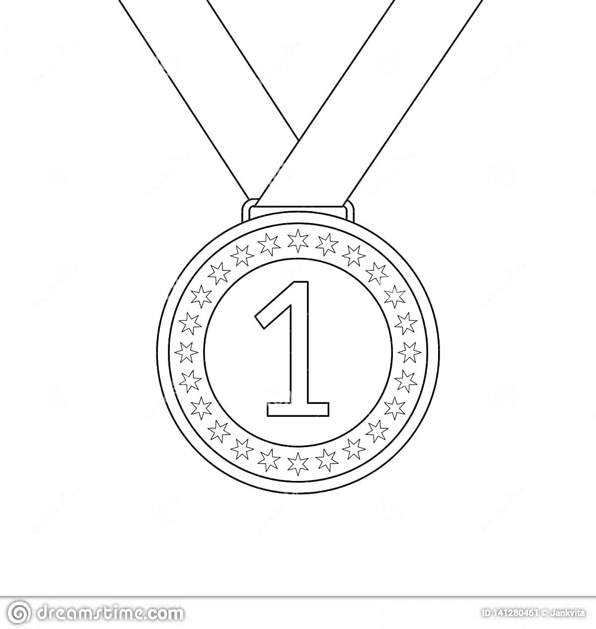 На раскраске изображено: Медаль, Цифра 1, Звезды, Награда, Для детей, Победа