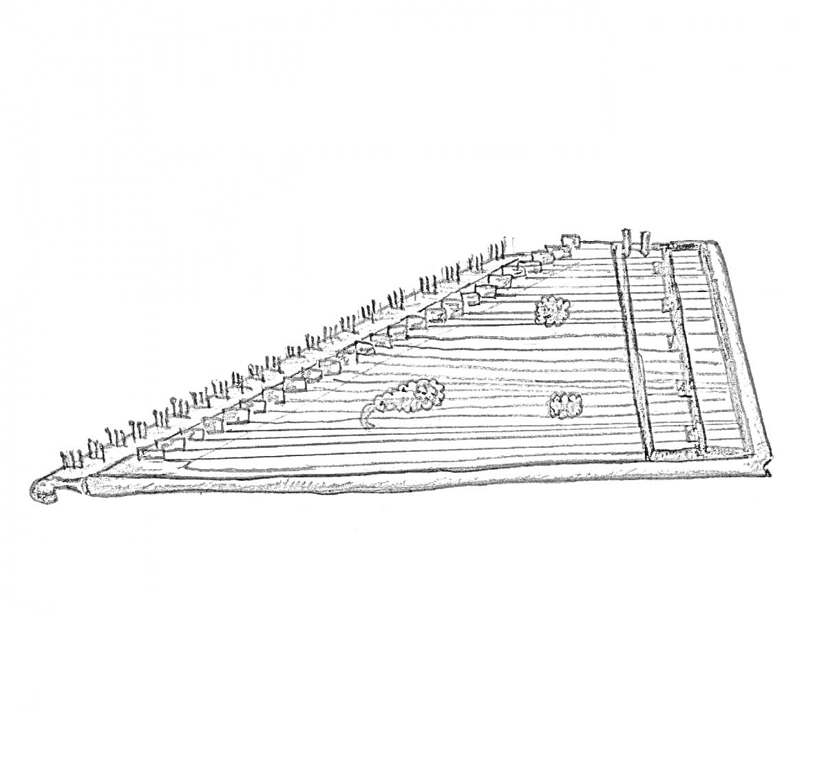 Раскраска Гусли с деталями струн и звуковыми отверстиями