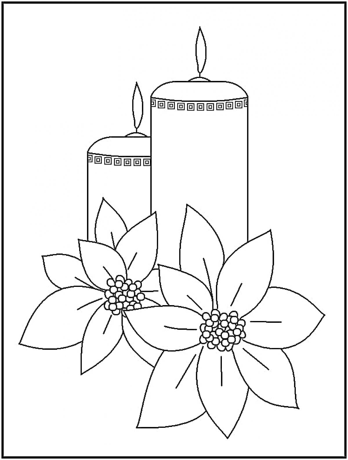 Раскраска Две свечи памяти с орнаментом и цветами