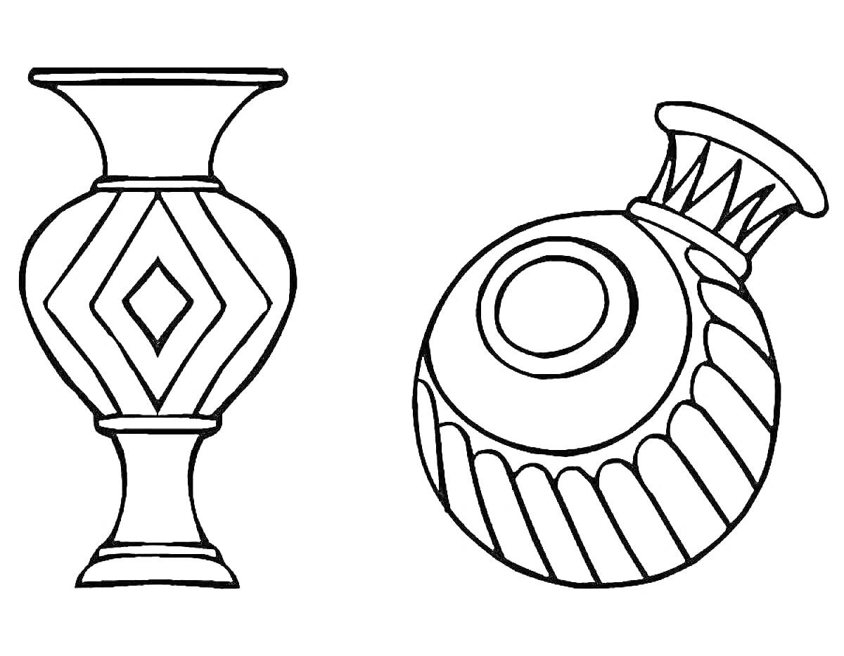 Раскраска Две вазы с геометрическим орнаментом