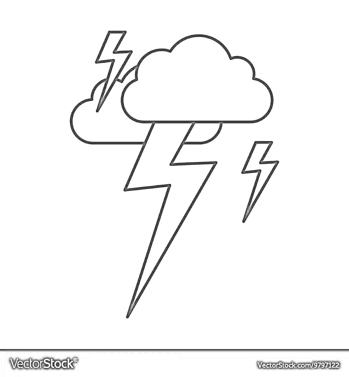 Раскраска Облако с тремя молниями