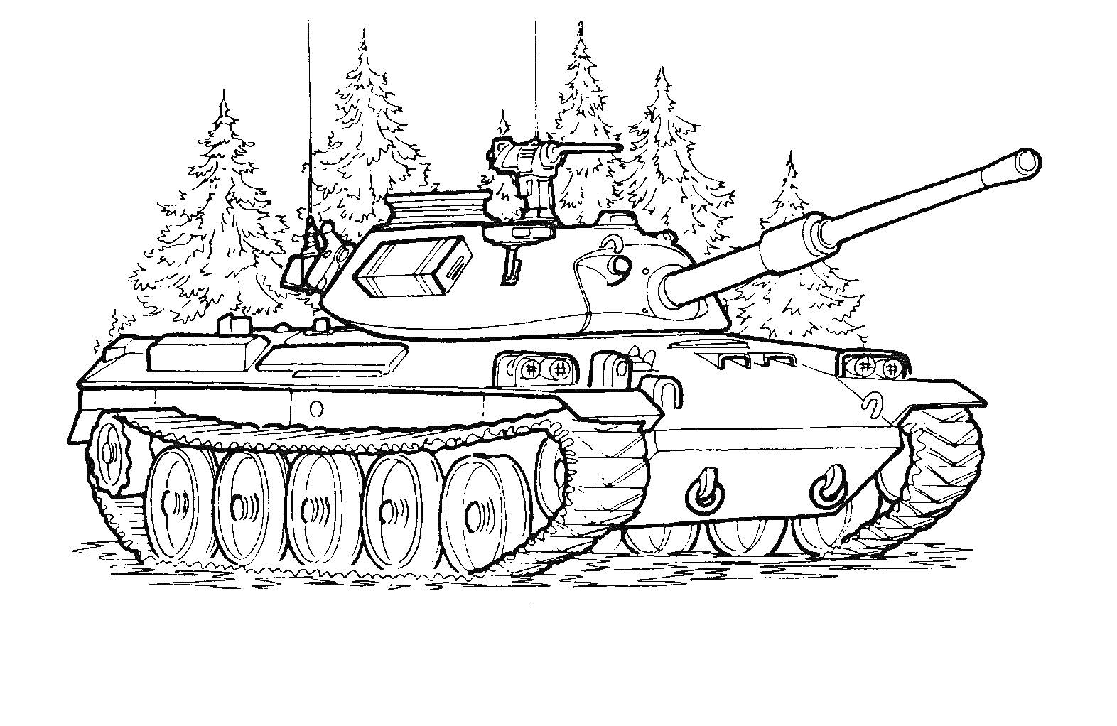 Раскраска Танковая машина на фоне леса