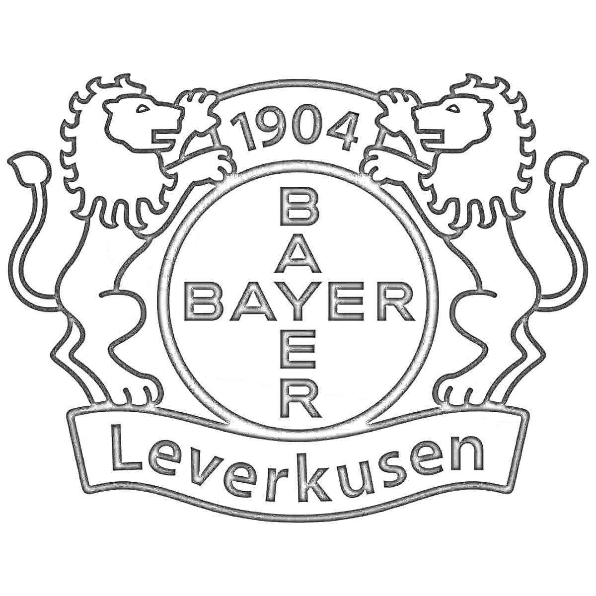 Раскраска Bayer 04 Leverkusen. На фото изображены: два льва, текст 