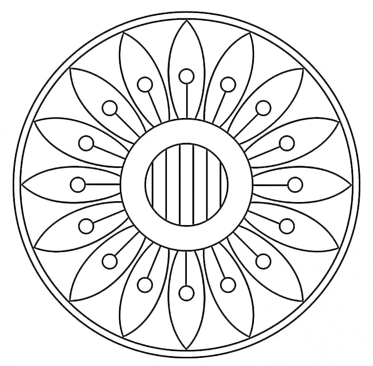 Раскраска Цветочный узор с кругами и полосами внутри круга