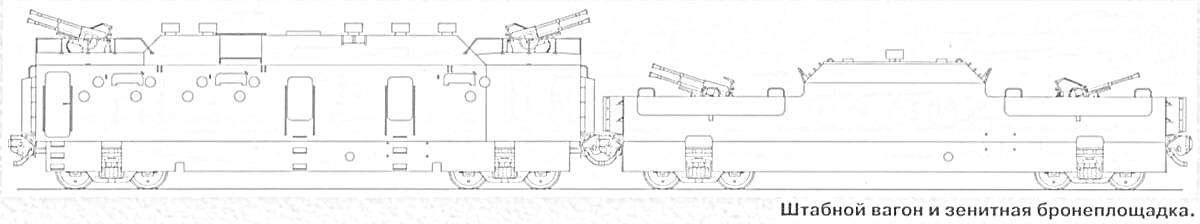 Раскраска Шаблон бронепоезда с антеннами и пушками