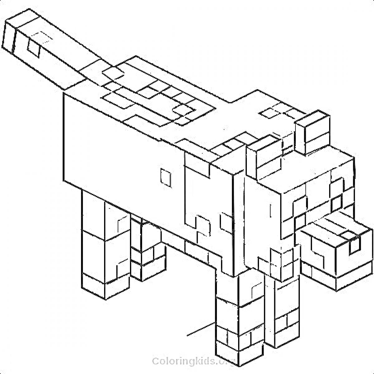 Раскраска Собака из Майнкрафт с кубическими элементами