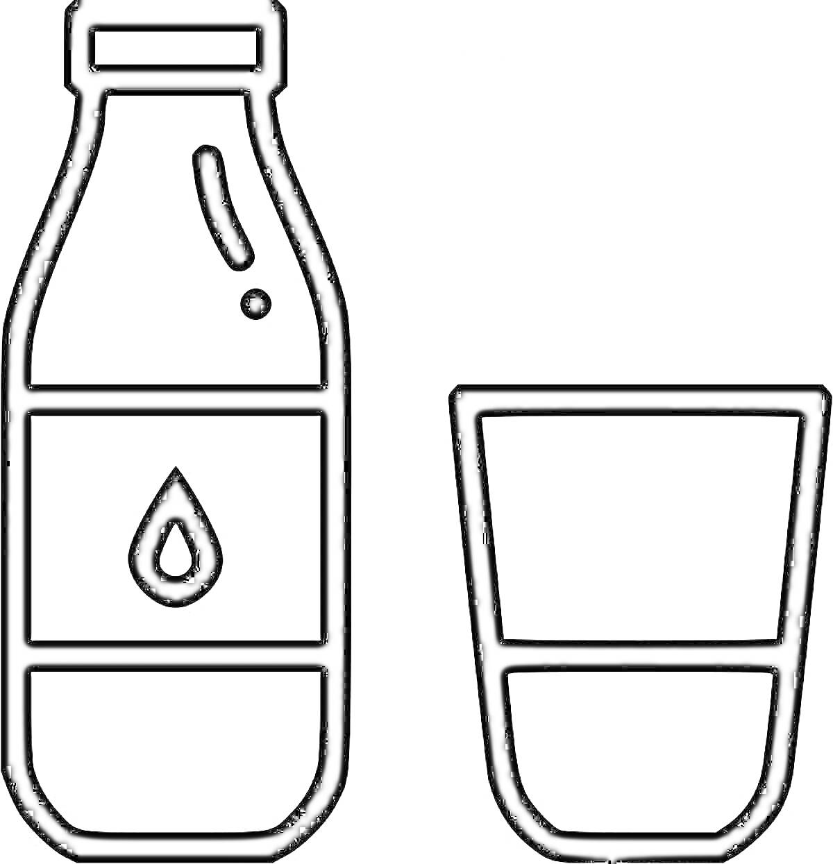 На раскраске изображено: Кефир, Напиток, Бутылка, Стакан, Молочный продукт, Здоровое питание