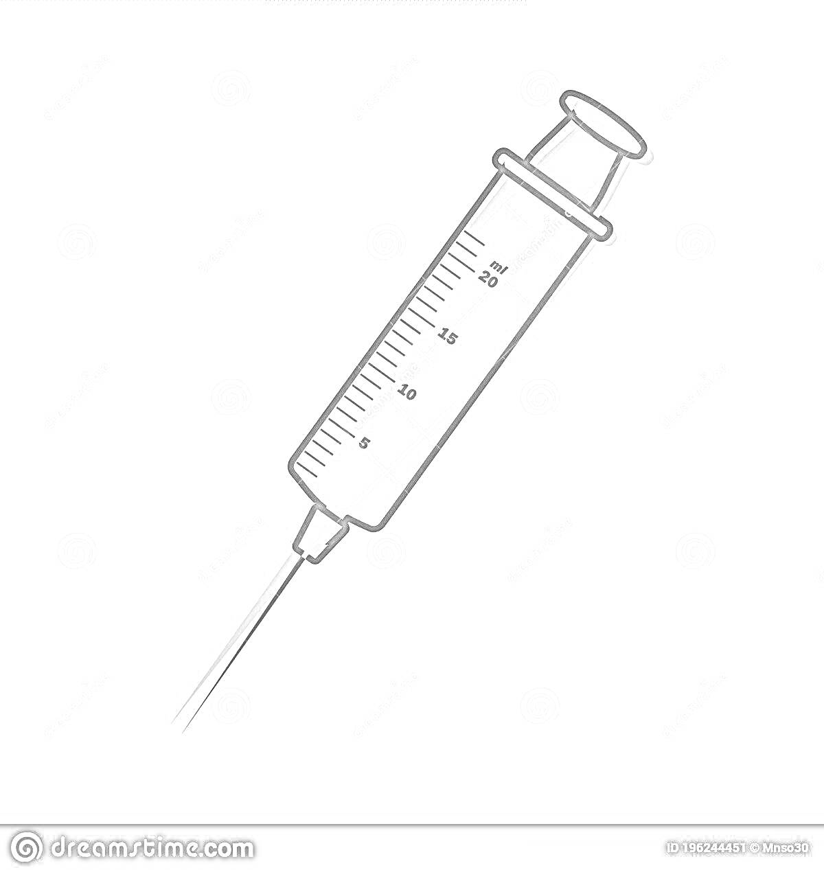 Раскраска Шприц с иголкой, шкала с делениями
