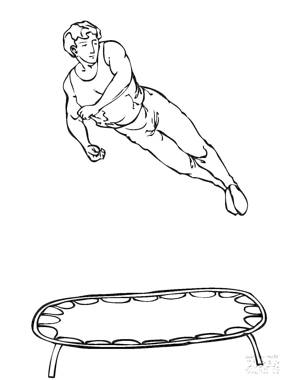 Раскраска Человек прыгает на батуте