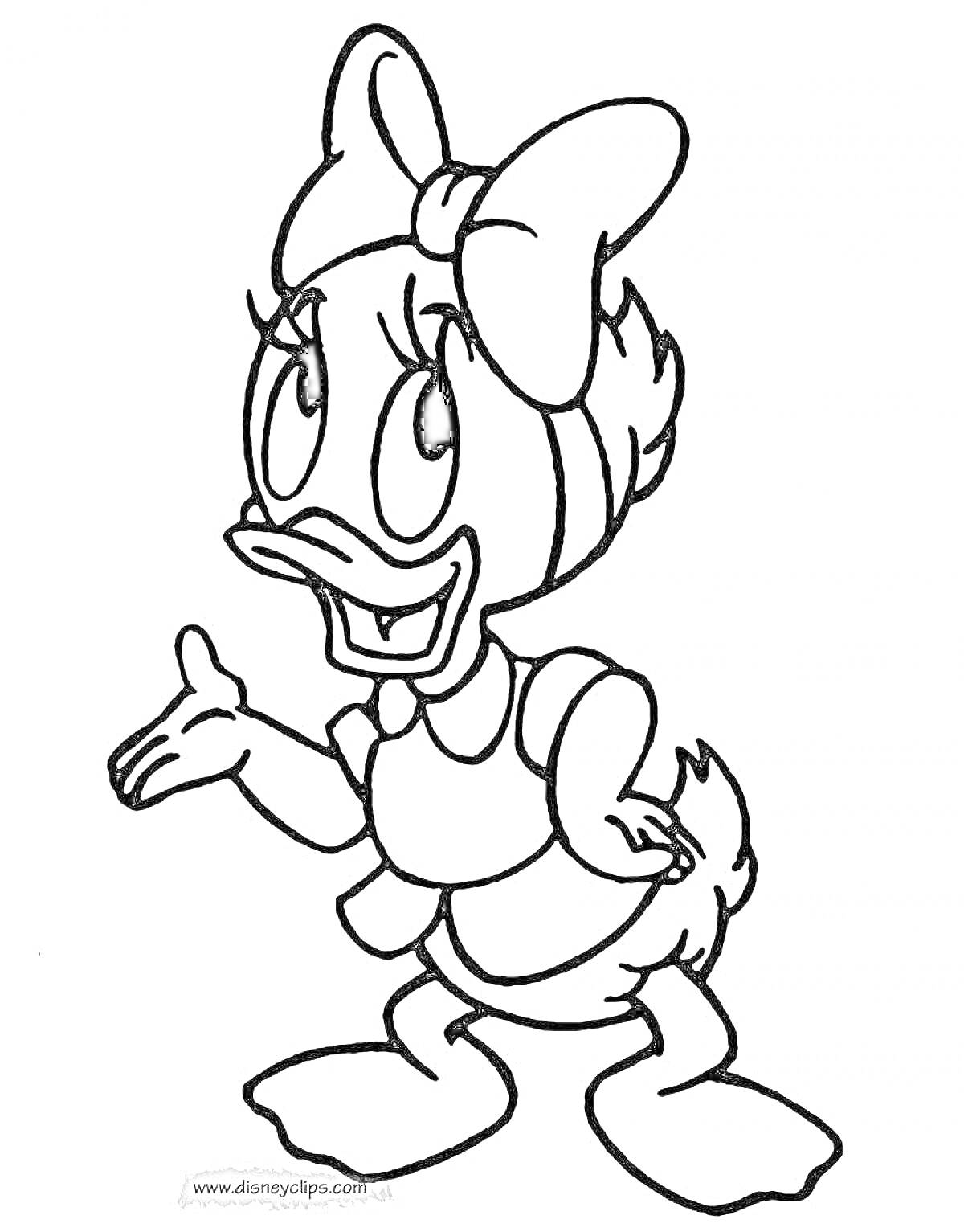 На раскраске изображено: Утка, Бант, Для детей