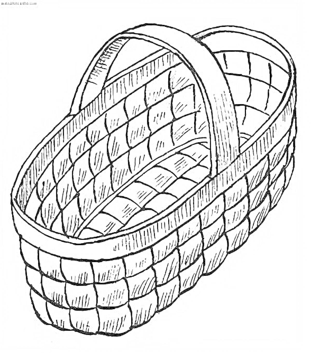 Раскраска плетёная корзина с двумя ручками