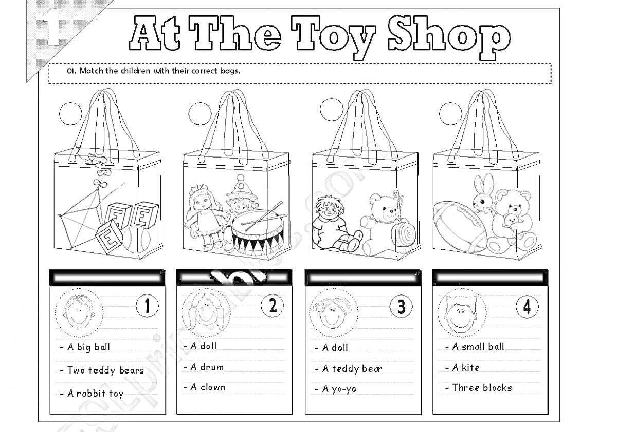 На раскраске изображено: Игрушки, Магазин игрушек, Плюшевый медведь, Поезд, Барабан, Кукла, Кролик, Робот, Птица