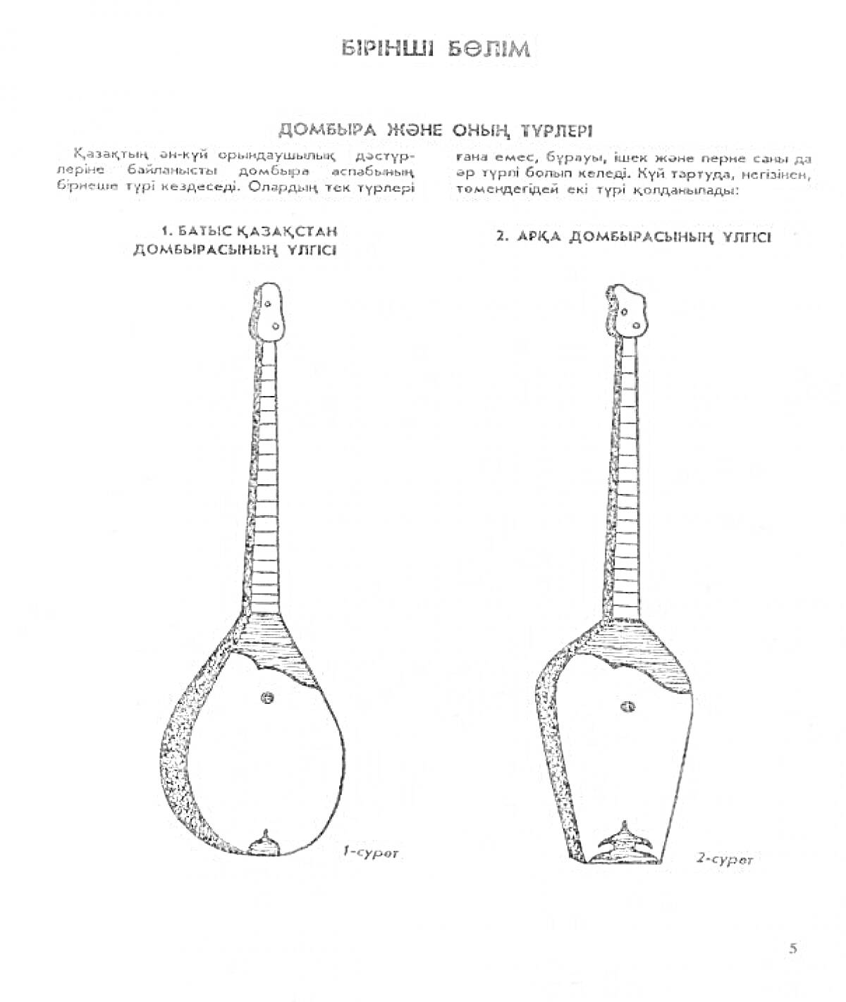 Раскраска Домбыра жоне оныц турлери - Домбыра: Батые Казахстан домбырасынын үлгиси и Арка домбырасынын үлгиси