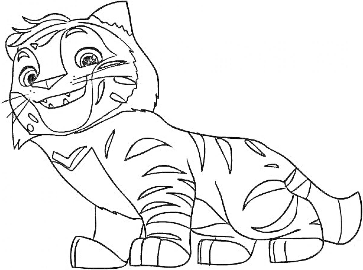 Раскраска Тигрёнок улыбающийся с тигриными полосками