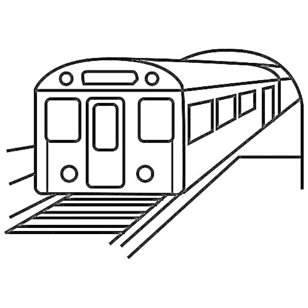 Раскраска Метро на рельсах у станции с тоннелем
