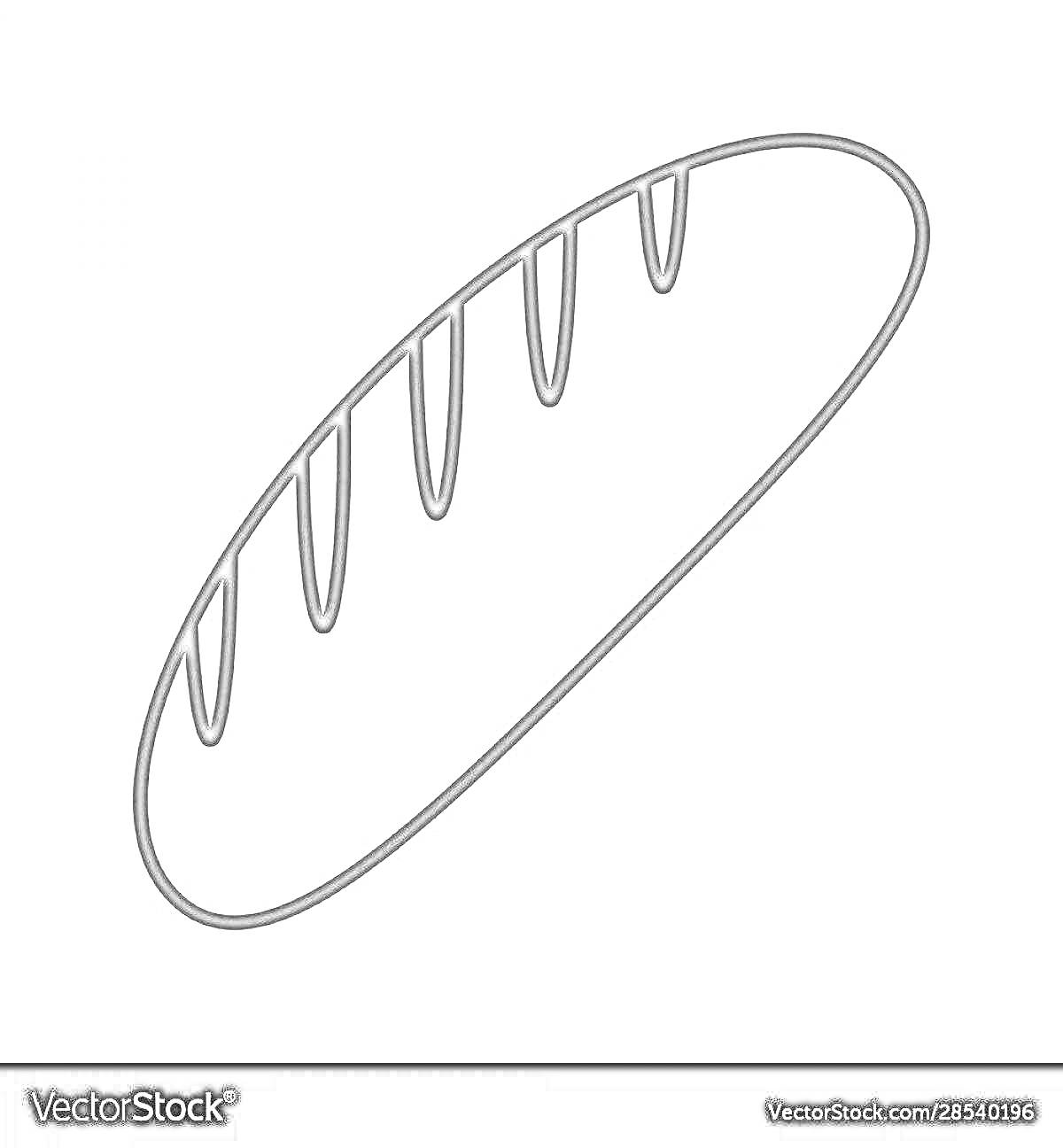 На раскраске изображено: Батон, Хлеб, Выпечка, Линии, Надрезы