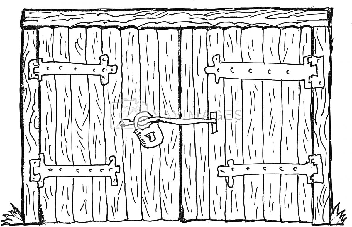 Раскраска Деревянные ворота с замком