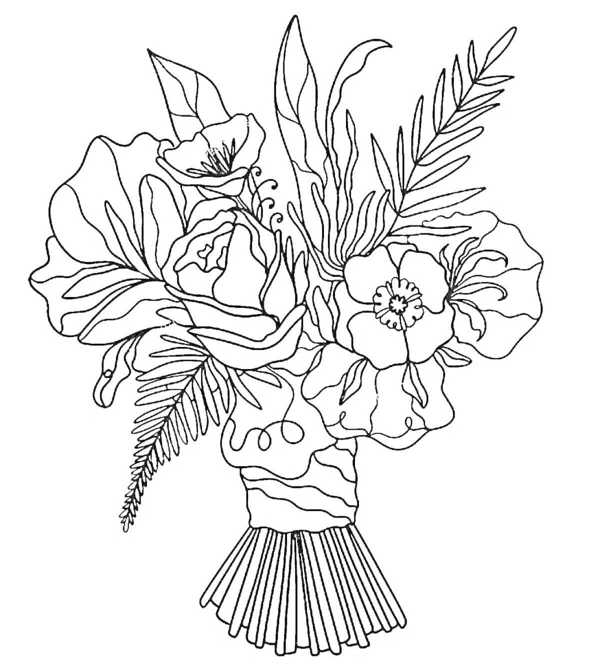 На раскраске изображено: Цветы, Листья, Мак, Флористика