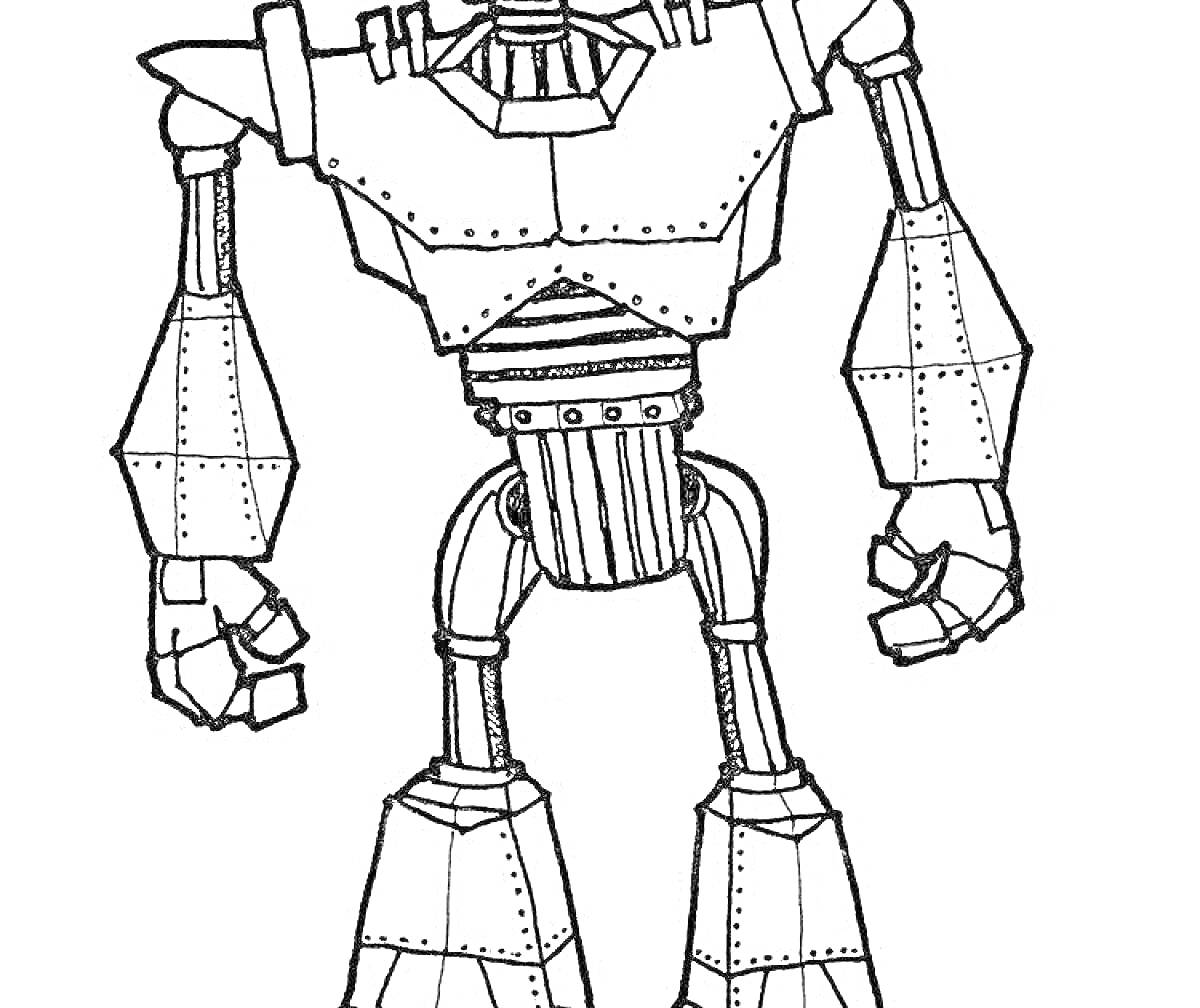На раскраске изображено: Стальной гигант, Робот, Детали, Механизмы