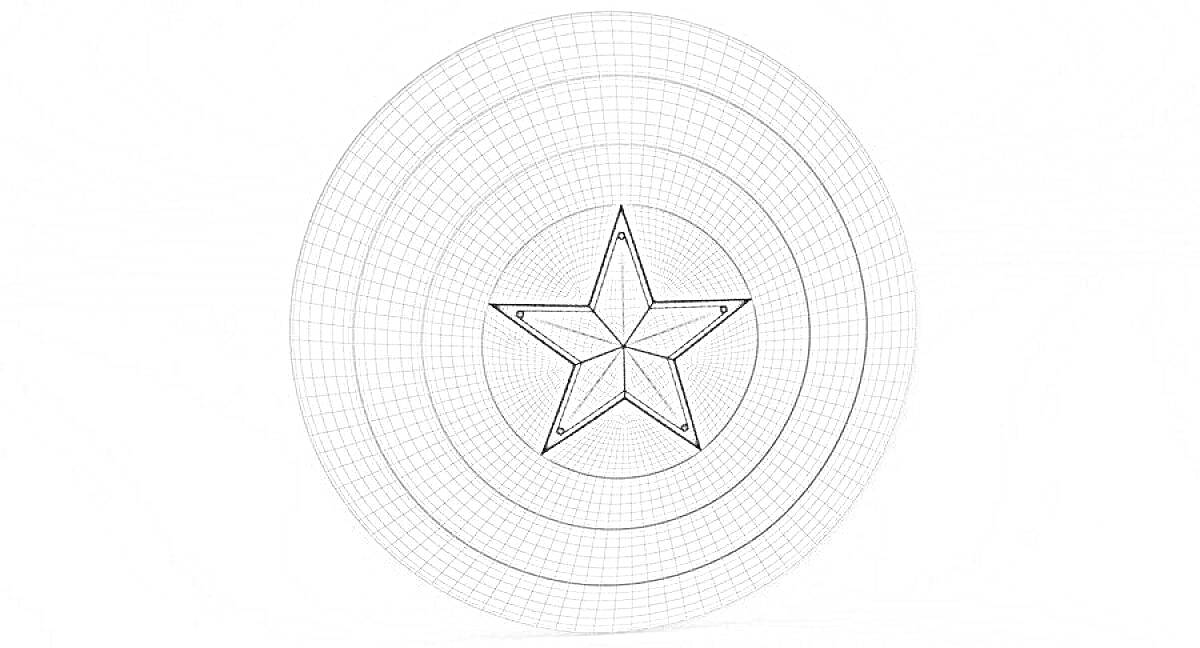 Раскраска Щит Капитана Америки с пятиконечной звездой и концентрическими кругами