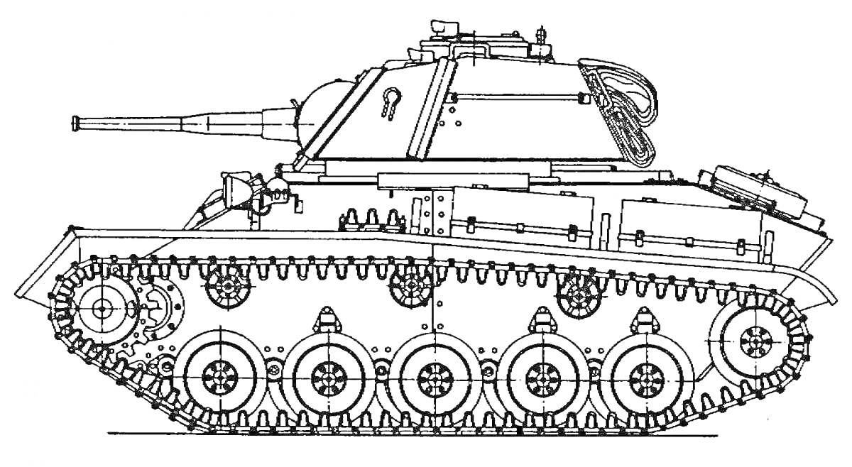 На раскраске изображено: Танк, Гусеницы, Пушка, Военная техника, Техника, Боевой транспорт