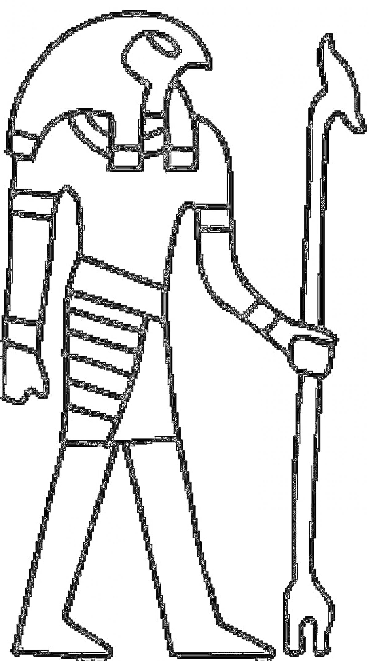 Раскраска Древнеегипетский бог Ра с жезлом и головой сокола