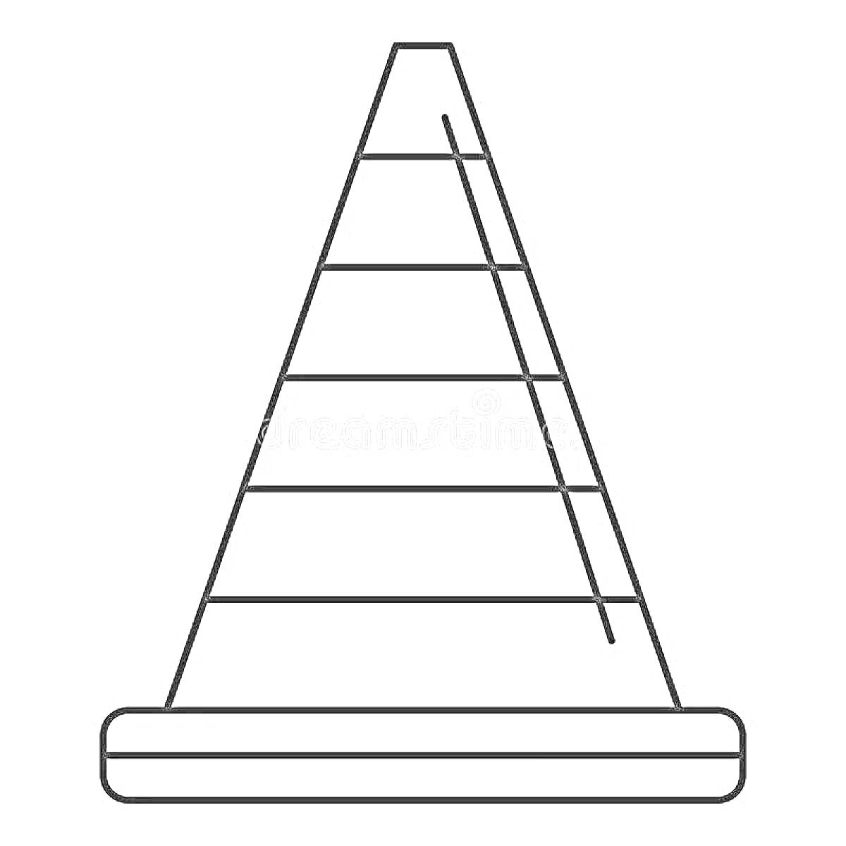Раскраска Очертание конуса дорожного с полосами и основанием