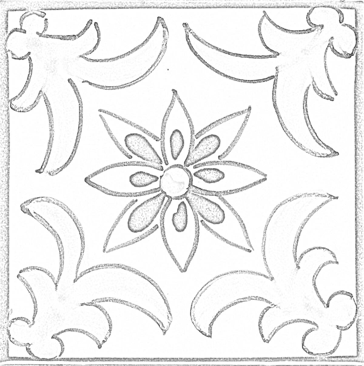 На раскраске изображено: Керамическая плитка, Цветочный узор, Белый фон, Декор, Интерьер