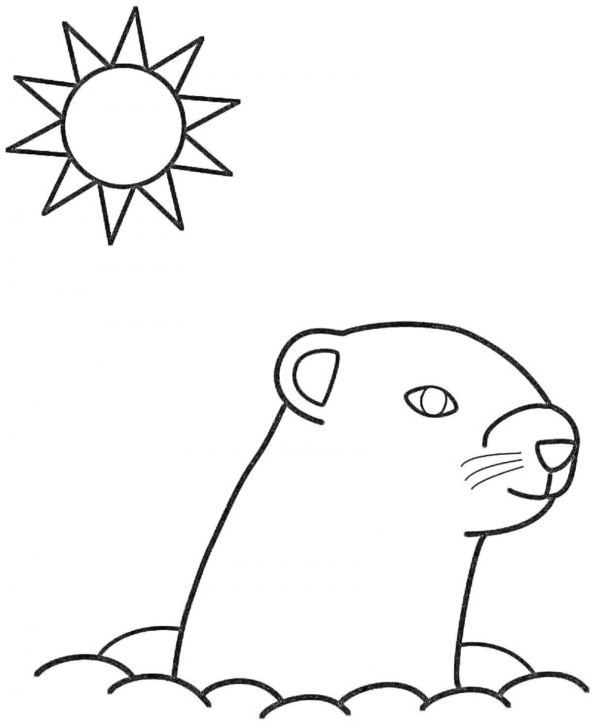 На раскраске изображено: Нора, Солнце, Животные, День, Природа