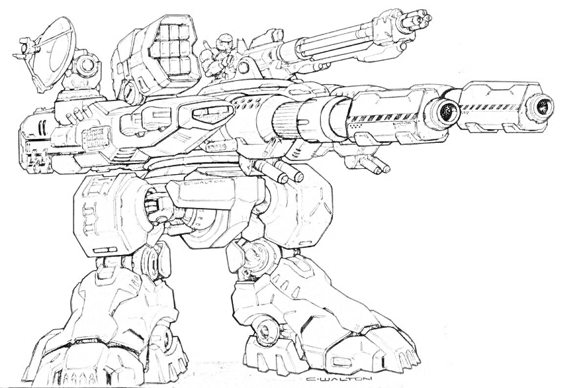 На раскраске изображено: Робот, Танк, Оружие, Меха, Военная техника