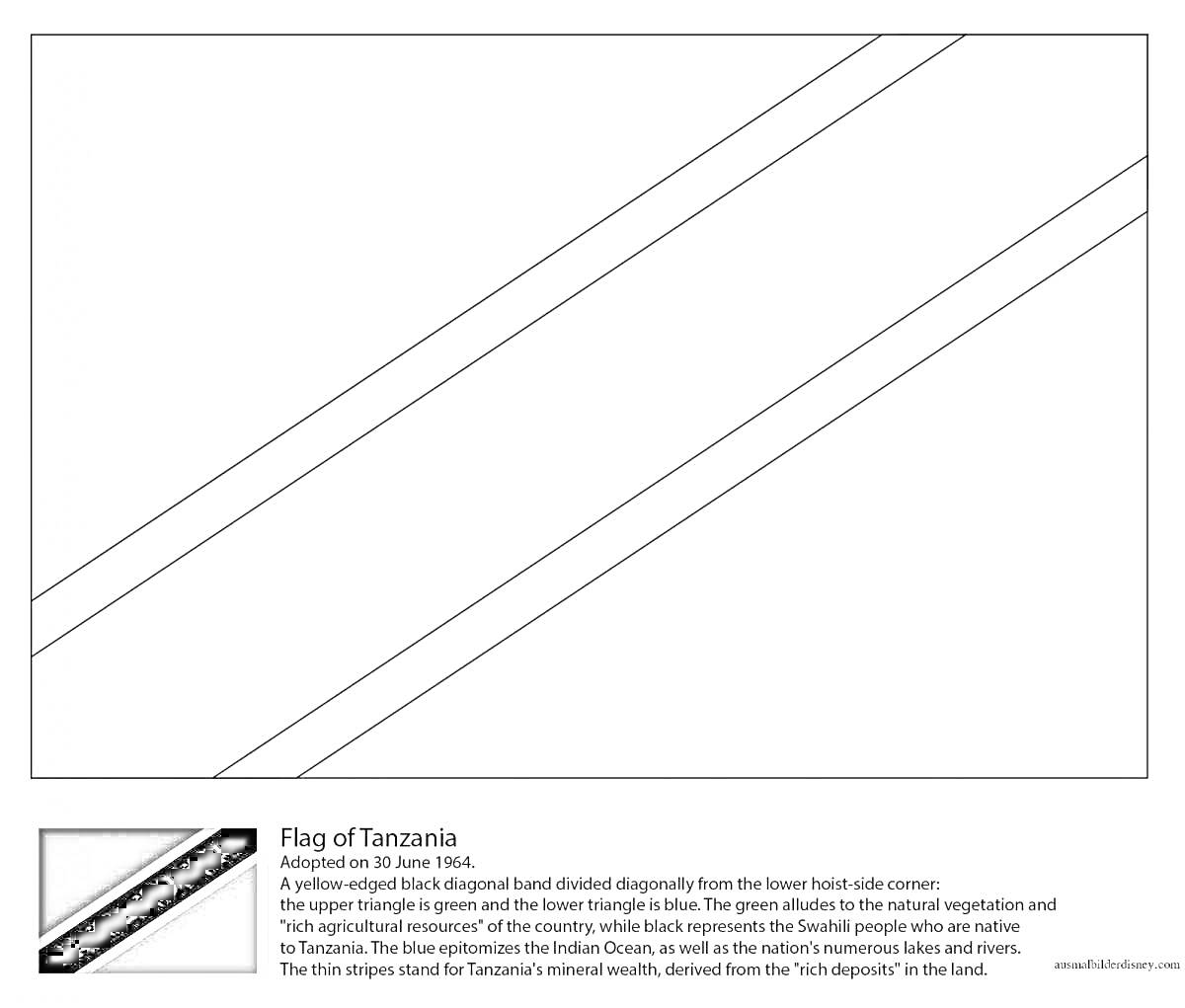 Раскраска Раскраска с изображением флага Танзании, с текстовым описанием флага внизу