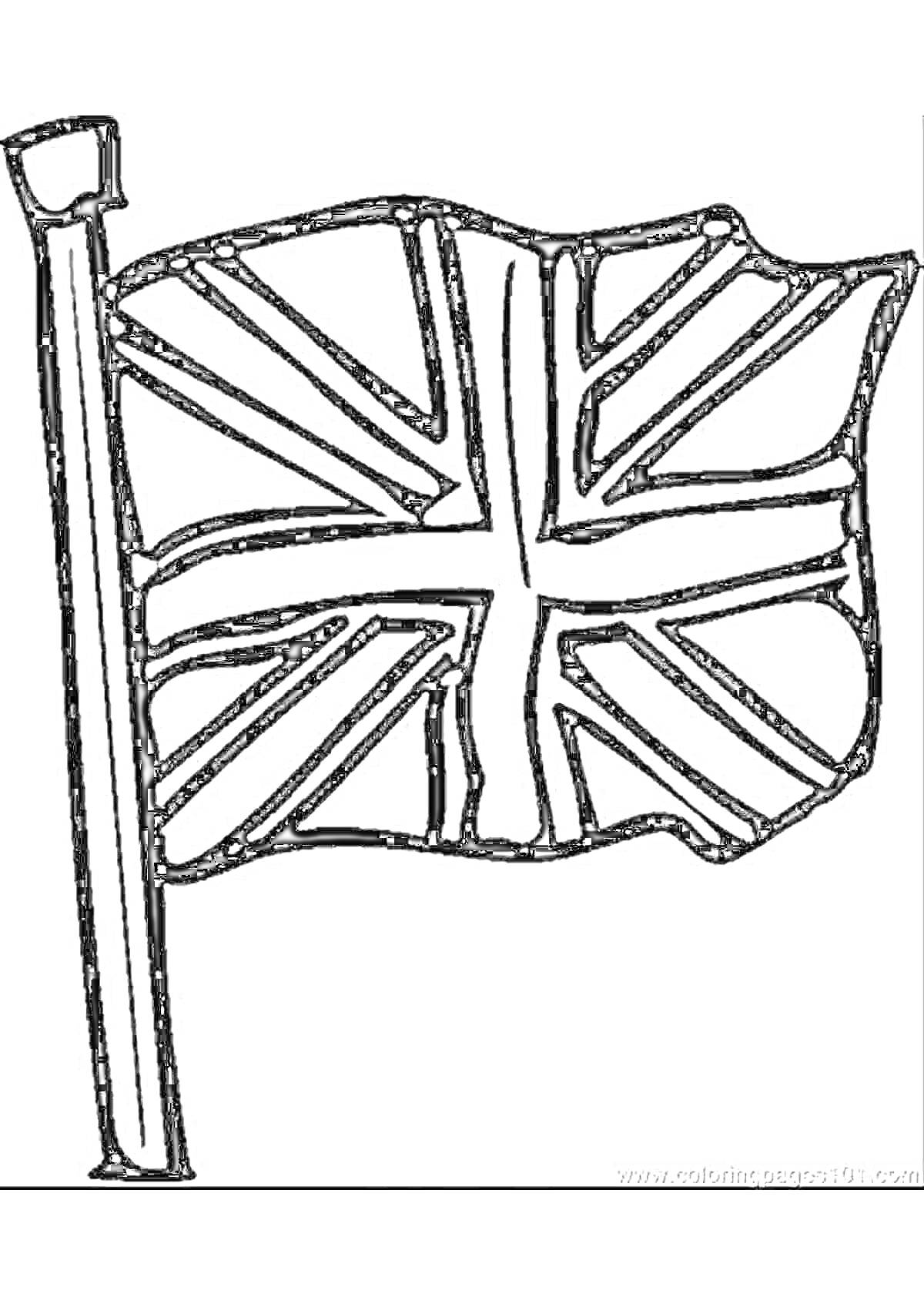 Раскраска Раскраска флаг Великобритании на флагштоке