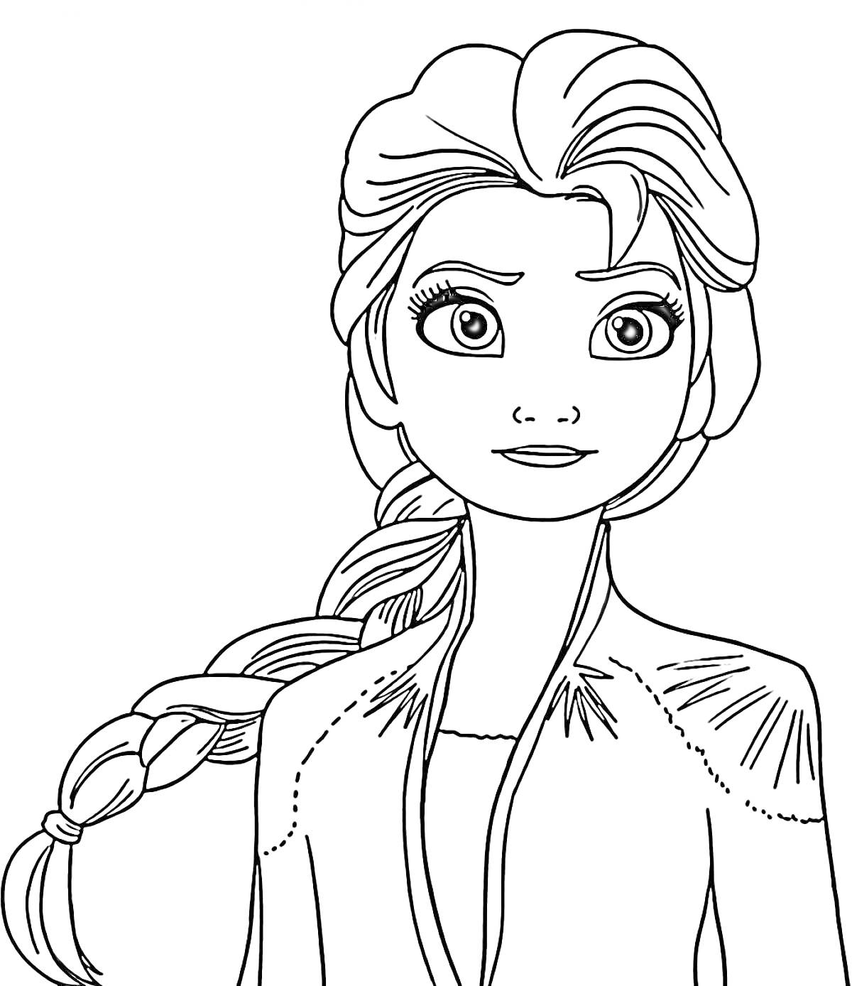 Раскраска Портрет девушки с косой из анимационного фильма