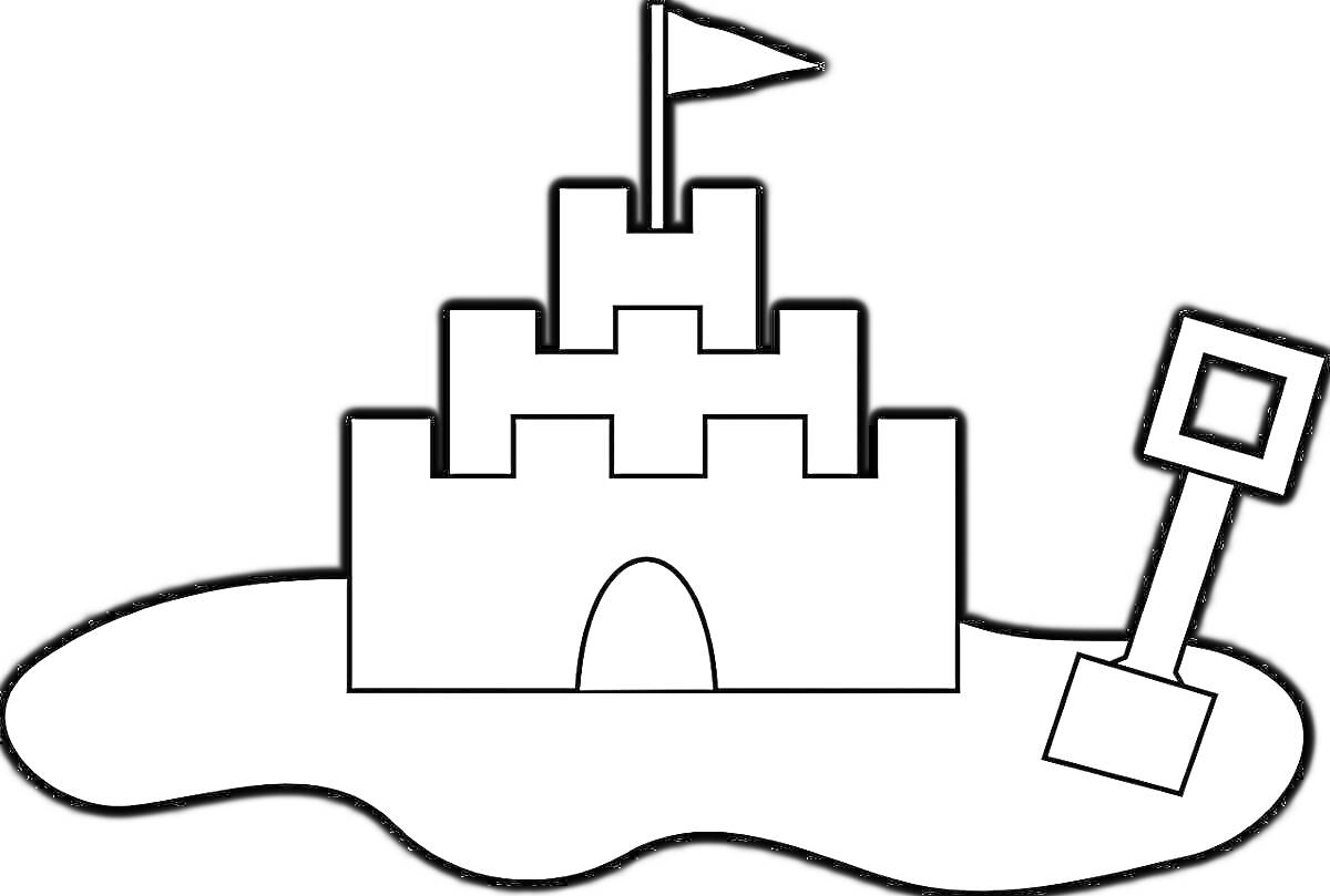 На раскраске изображено: Песочный замок, Песочница, Флаг
