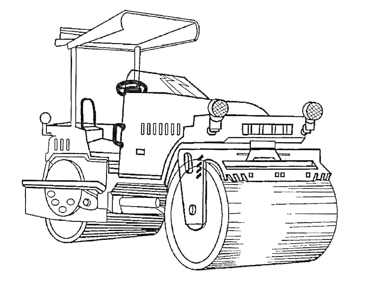 Раскраска Каток с кабиной, рулем, фарами и навесом